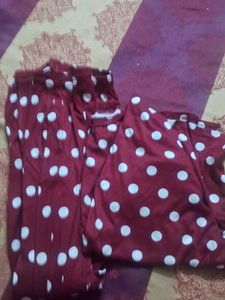 Maroon Polka Dot Pyjama Set