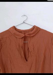 Brown Long Sleeve Collared Blouse