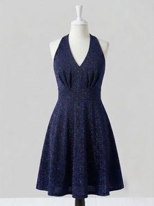Sparkly Navy Blue Halter Dress