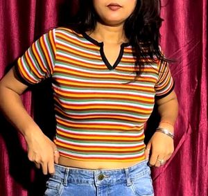 Striped pattern V-Neck multicolour Top