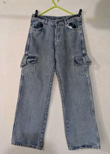 Light Wash Denim Cargo Pants