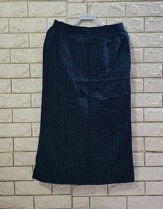 Issee Navy Blue & Green Patterned Midi Skirt