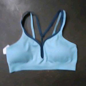 Ribbed Zip Front Sports Bra