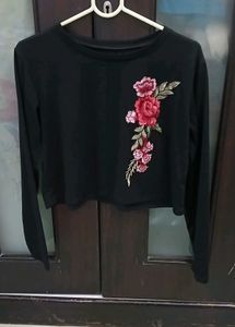 Black Floral Crop Top - L/XL Size