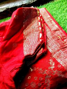 Dhola silk saree red blouse 44 inch