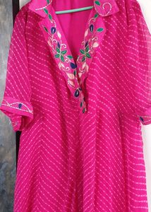 Vibrant Pink Leheriya Anarkali Dress