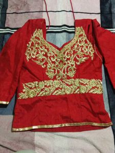 Elegant Red &amp; Gold Embroidered Lehenga Choli