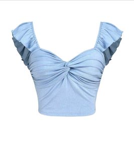 Littlebox Dusty Blue cropped vest ruffle top
