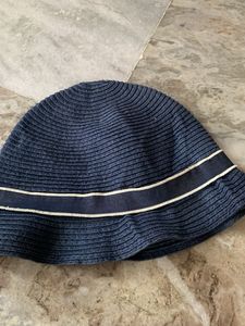 H&amp;M Stylish Blue Straw Hat with Ribbon