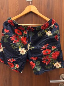 Navy Floral Print Shorts