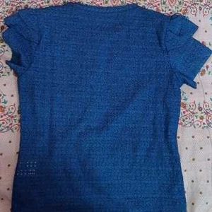 Blue Textured Cap Sleeve Top