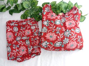 Red Floral Print Kurta Pant (Women's)
