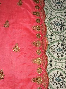 Beautiful Coral Embroidered Saree