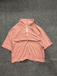 Pink Half-Zip Cropped Top