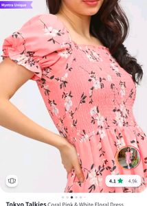 Tokyo talkies CORAL PINK AND WHITE FLORAL DRESS