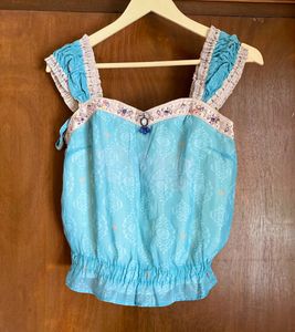 Vintage Blue Embroidered Top