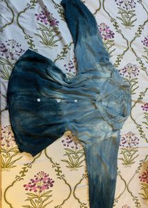 Tie Dye Denim Color Waist Fitted Shirt