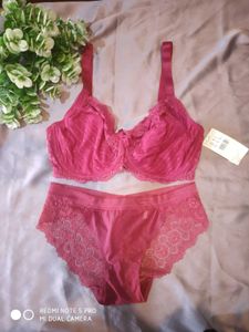 Pink Lace Bra and Panty Set