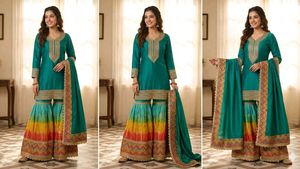 Teal Green Embroidered Sharara Suit