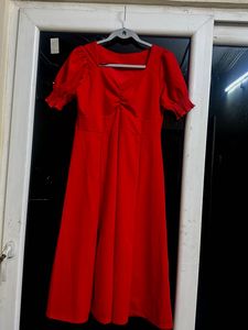 Chic Red Square Neck Dress