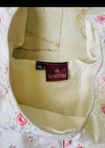 Elegant White &amp; Pink Embroidered Gown