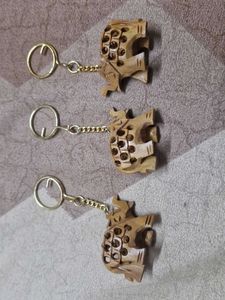 Wooden Elephant Keychains (Set of 3)