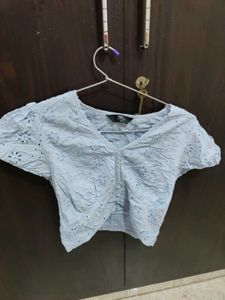Light Blue Eyelet Crop Top