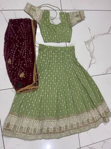 Green Embellished Lehenga Choli Set