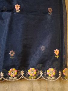 Elegant Navy Blue Organza Dupatta