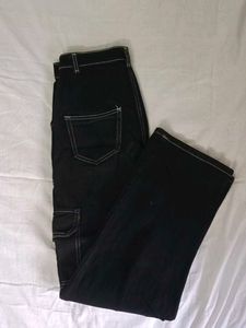 Black Cargo Pants with White Stitching