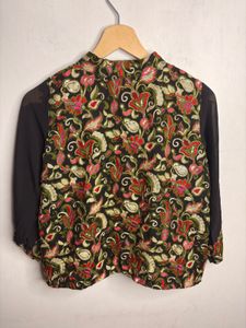 Embroidered Black Cropped Jacket