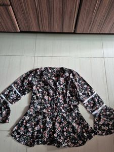 Floral Print Flared Sleeve Dress