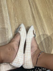 Elegant Tweed Ballet Flats with Jewel Embellished