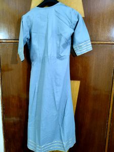 Blue A-Line Kurti with Gold Accents