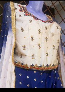 bust 38 Elegant Blue &amp; White Embroidered Kurta Set