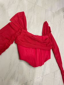 Savana Red Corset Style Long Sleeve Top