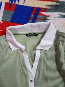 Cute Green Button-Up Korean Top