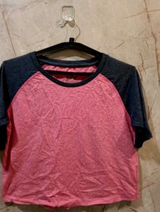 Pink & Navy Raglan T-Shirt (Size-xl)