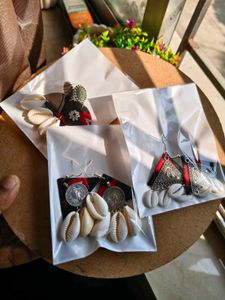 combo of 7 Boho Shell &amp; Fabric Earrings