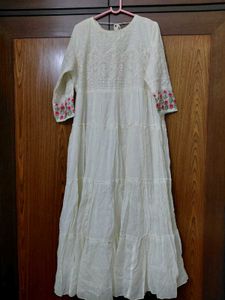 XXL White Embroidered Tiered Ethnic Gown