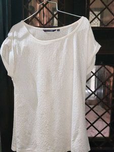 White Textured Casual Top