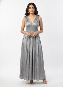 ZARA Shimmering Silver Smocked Dress