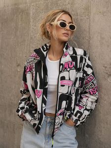 Stylish Graphic Print Windbreaker Jacket