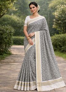 Elegant Floral Print Cotton Saree and blouse