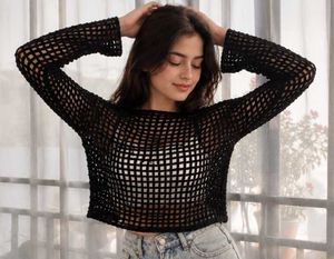 Handmade Black Crochet Mesh Top | Trendy Y2K Aesth