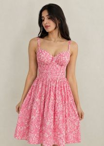 Pink Floral Print Mini Dress