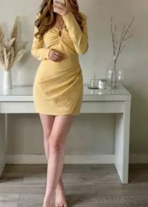 Zara Butter Yellow  Mini Dress with Embellishment