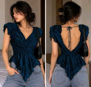 Sparkling Teal Blue Ruched Top