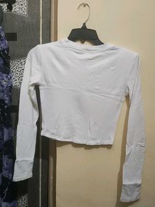 White Eyelet Detail Long Sleeve Crop Top