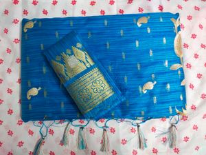 Vibrant Blue Saree with Gold Embroidery